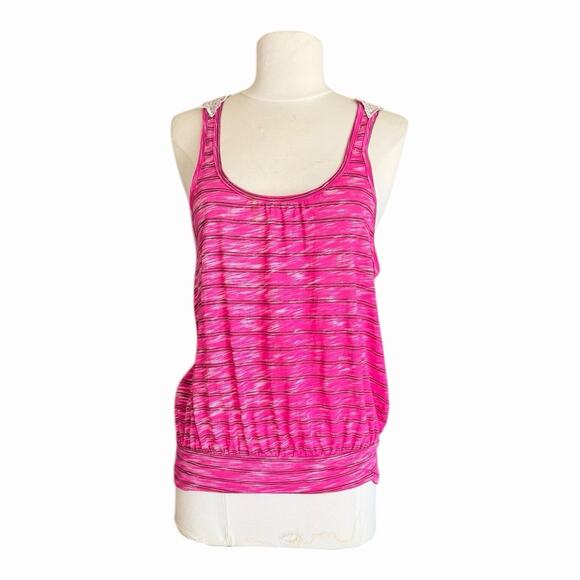 Free People Tops - Vintage Free People Pink Stripe Lace Racerback Tank Top Womens Small Boho